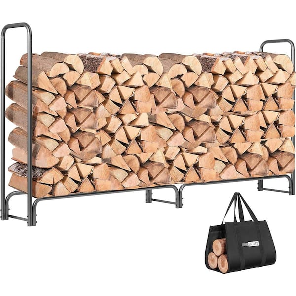 VIVOHOME 8 ft. Heavy-Duty Indoor/Outdoor Firewood Rack with Carrier Bag