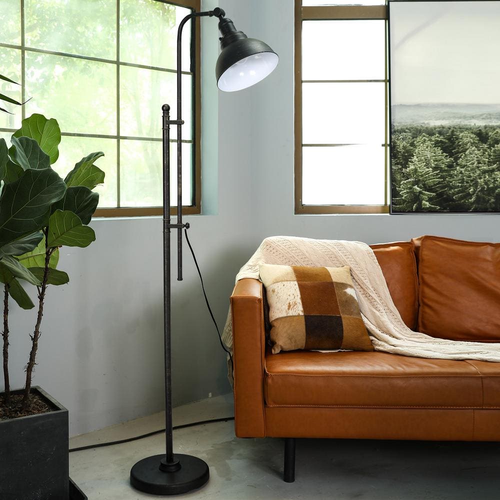 Adjustable Aged Bronze Industrial Floor Lamp with Metal Shade