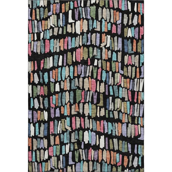Mayfield Premium Machine Washable Abstract AMF2377 Black 5 ft. x 7 ft. 6 in. Area Rug