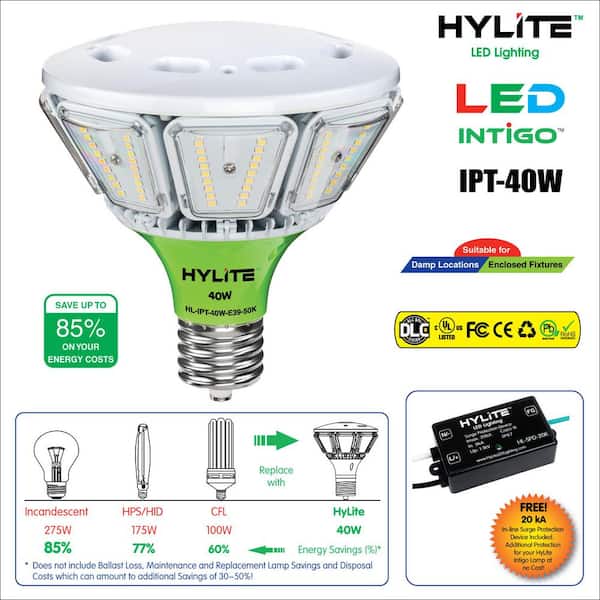 Hy-Lite 40W Intigo Post Top LED Lamp 175W HID Equivalent 5000K 