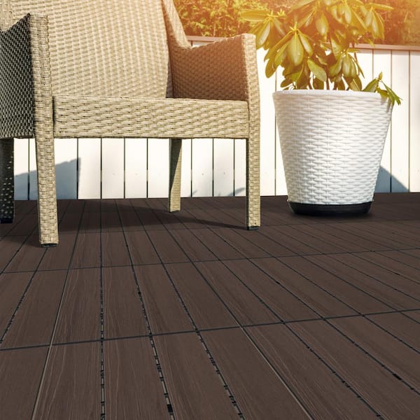 Pure Garden 1 ft. W x 1 ft. L 6 Patio Tiles Woodgrain Wood/Polypropylene Interlocking Deck Tile Flooring in Mocha