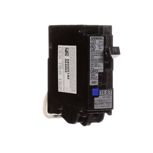 Siemens QA115AFC 15 A Plug-On Combination AFCI Breaker Black for sale online 