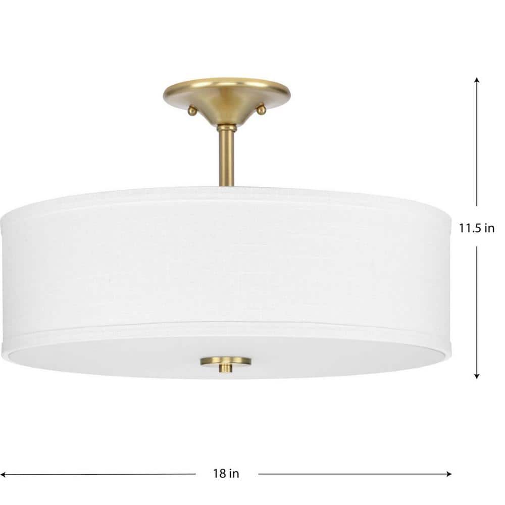 Elegant 18" Satin Brass Semi-Flush Mount with Summer Linen Shade