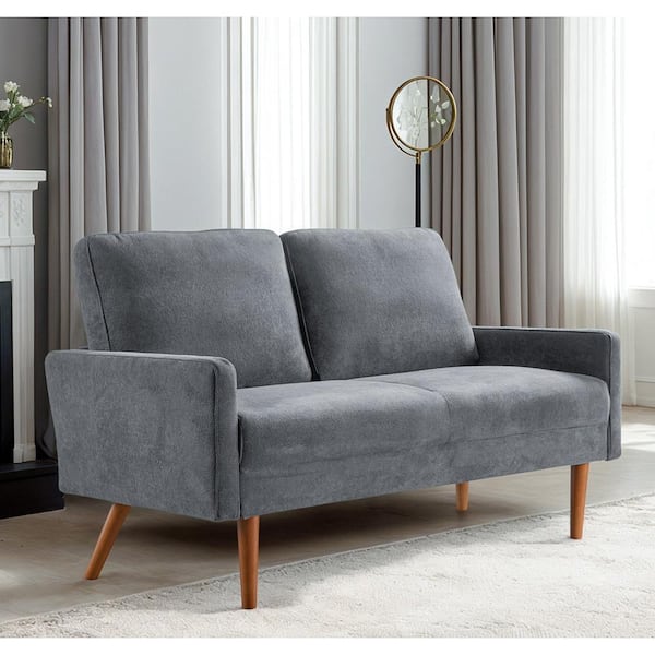 US Pride Furniture Angles 56 in. Wide Square Arm Velvet Modern Rectangle Loveseat in Grey
