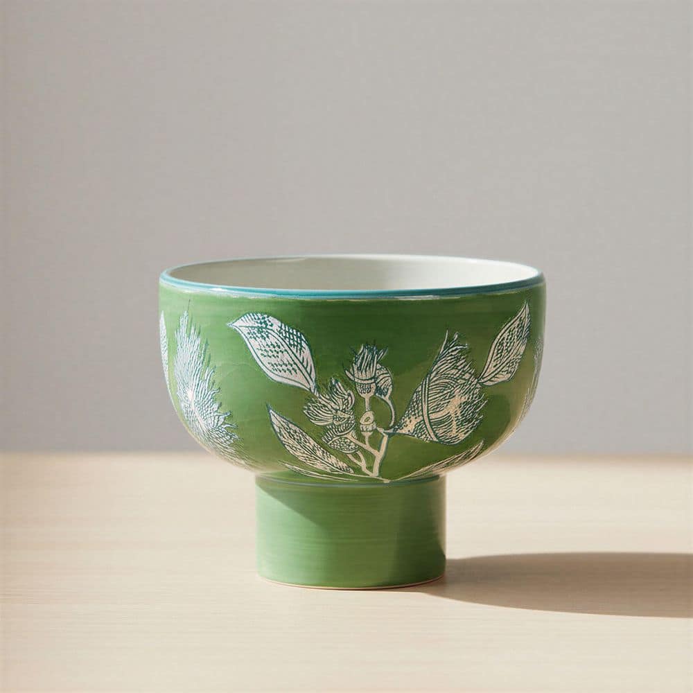 82 fl. oz. Lilia Green Stoneware Pedestal Bowl