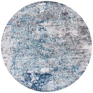 Aston Light Blue/Gray 7 ft. x 7 ft. Distressed Abstract Round Area Rug