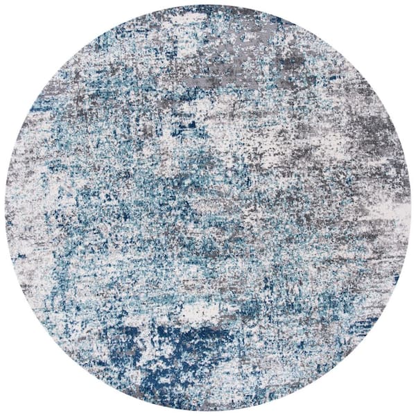 SAFAVIEH Aston Light Blue/Gray 7 ft. x 7 ft. Distressed Abstract Round Area Rug