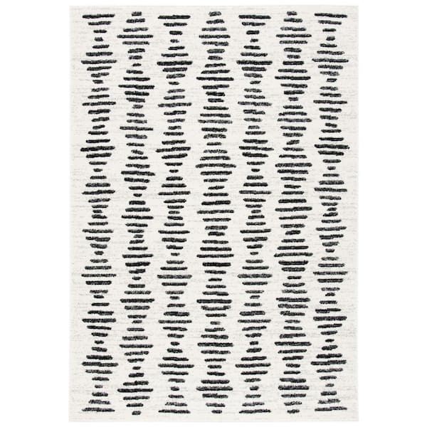 Tulum Ivory/Black 4 ft. x 6 ft. Chevron Striped Area Rug