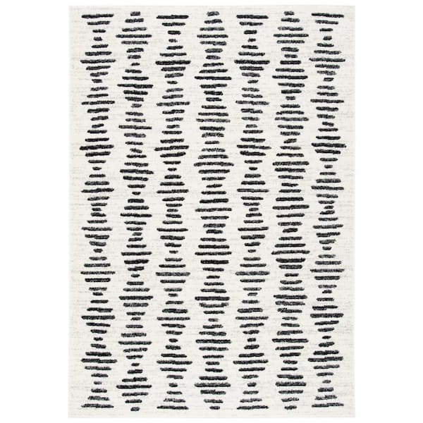 SAFAVIEH Tulum Ivory/Black 8 ft. x 10 ft. Chevron Striped Area Rug