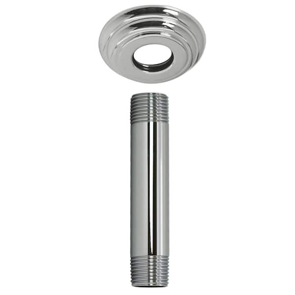 Westbrass 1/2 in. IPS x 4 in. Round Ceiling Mount Shower Arm with Flange, Polished Nickel