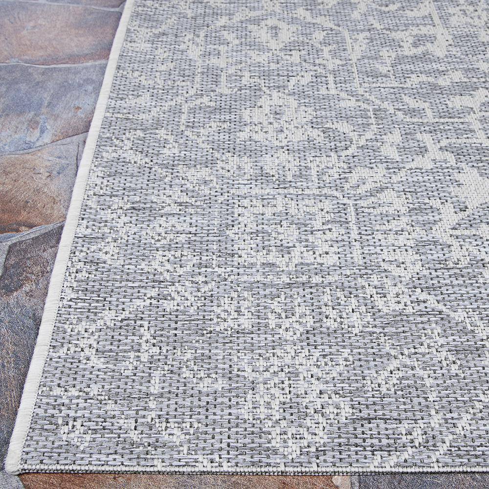 Transitional Grey-Ivory Medallion 65" x 45" Synthetic Area Rug