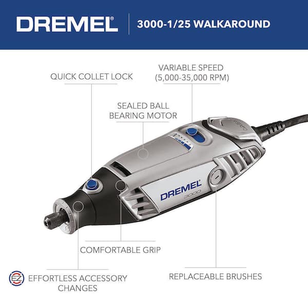 fordelagtige dominere gå på indkøb Dremel 3000 Series 1.2 Amp Variable Speed Corded Rotary Tool Kit with Flex  Shaft Rotary Tool Attachment 3000125H+225-02 - The Home Depot