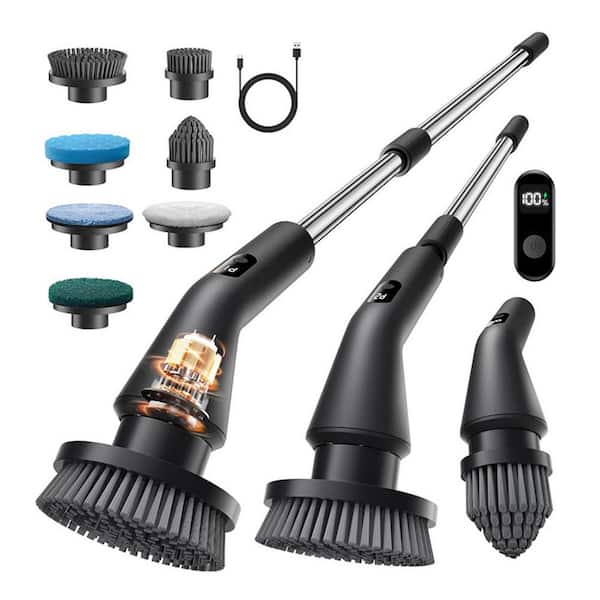 Cordless Electric Spin Scrubber w 30W Motor, 7 Replaceable Brush Heads, 12-50in Adjustable Handle, IPX7 Waterproof