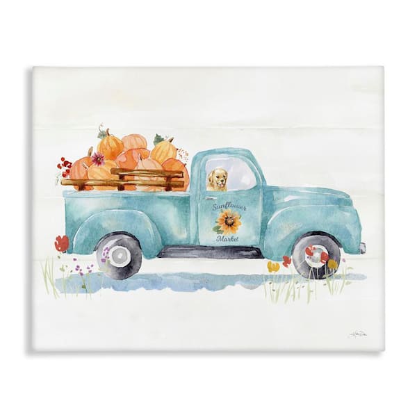 Stupell Industries Sunflower Market Pumpkin Truck by Katrina Pete Unframed Graphic Travel Art Print 30 in. x 24 in.
