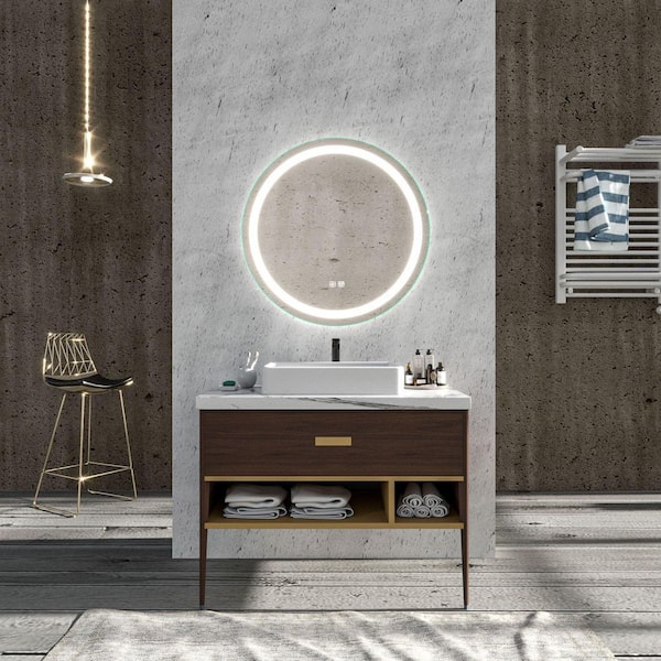 UKISHIRO 24 in. W x 24 in. H Round Frameless LED Light with 3-Color and Anti-Fog Wall Mount Bathroom Vanity Mirror