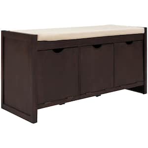 Storage Bench Entryway Espresso with Removable Cushion and 3-Flip Lock Storage Cubbies for Living Room