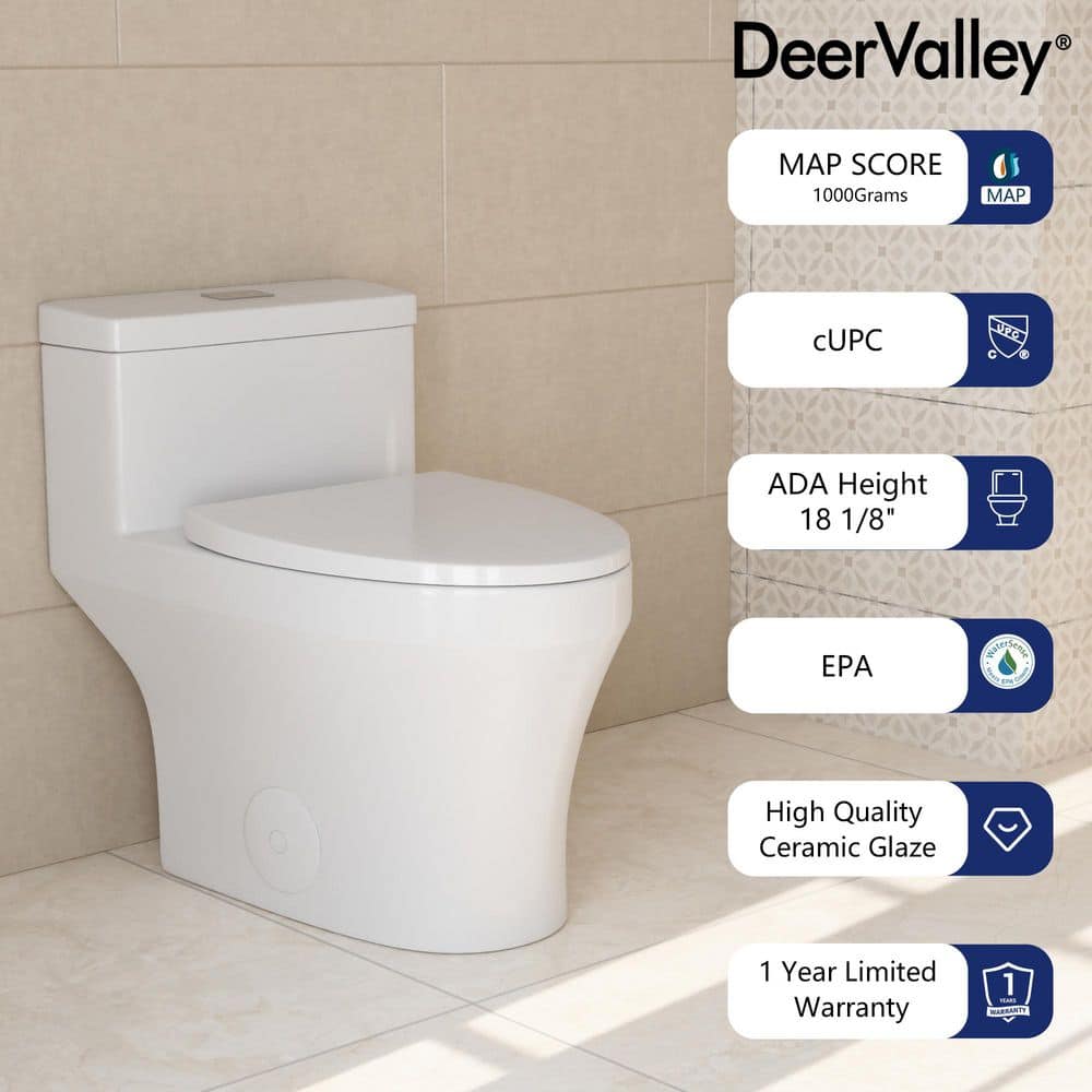 White Elongated One-Piece Dual Flush High Efficiency Toilet