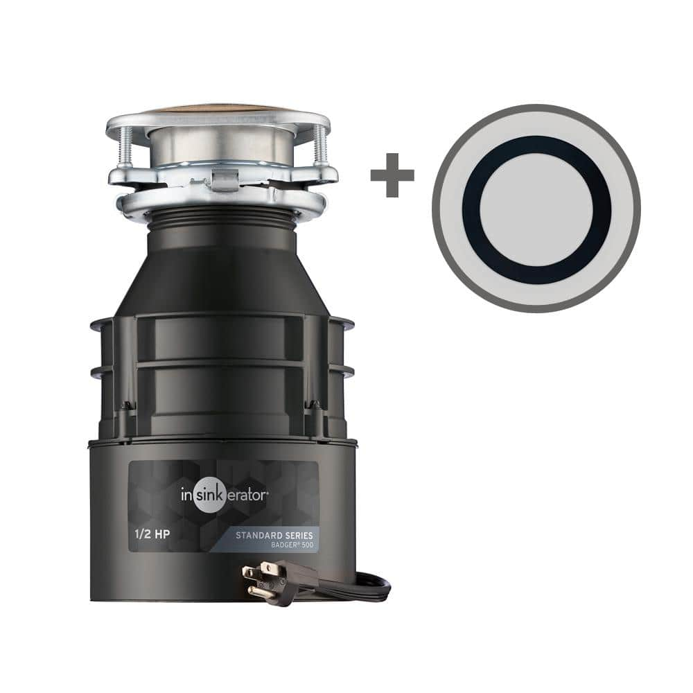 InSinkErator Badger 500 W/C 1/2 HP Continuous Feed Kitchen Garbage Disposal with Power Cord & Putty-Free Sink Seal