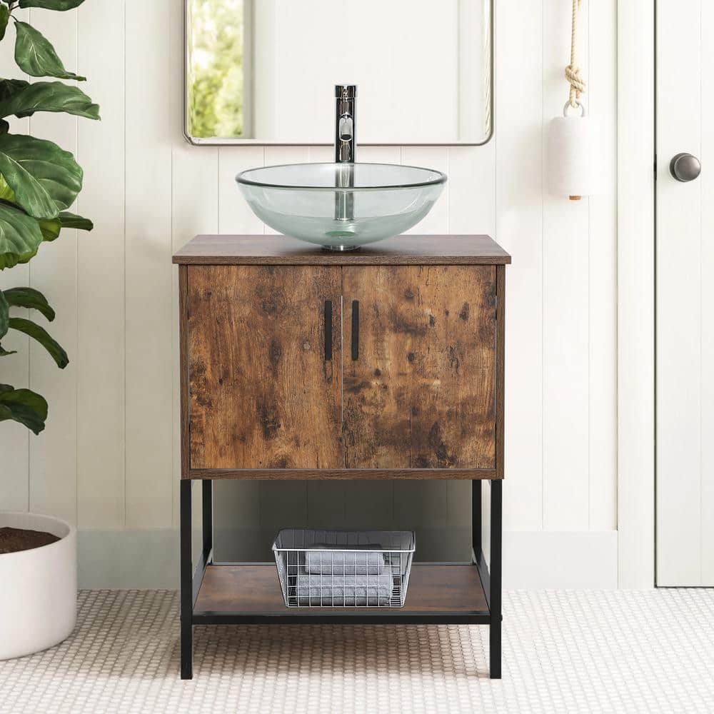 24 in. W x 20 in. D x 31.5 in. H Bath Vanity in Brown with Single Clear Tempered Glass Sink Top and Drain Faucet Set price history on PriceWatchPro