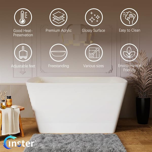 MUSE 47 in. Acrylic Flatbottom Rectangle Freestanding Non-Whirlpool Soaking Bathtub Include Interior Seat Outer White