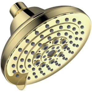 Stainless Steel High Pressure Adjustable Shower Head with Anti-Clogging Nozzles and 6 Spray Settings in Gold