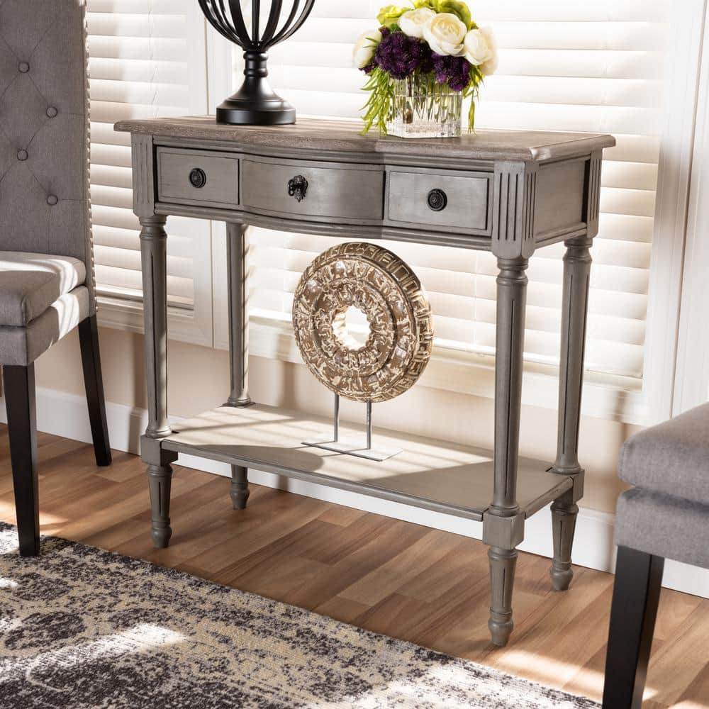 Noelle French Provincial Gray and White 3-Drawer Bayur Wood Console Table
