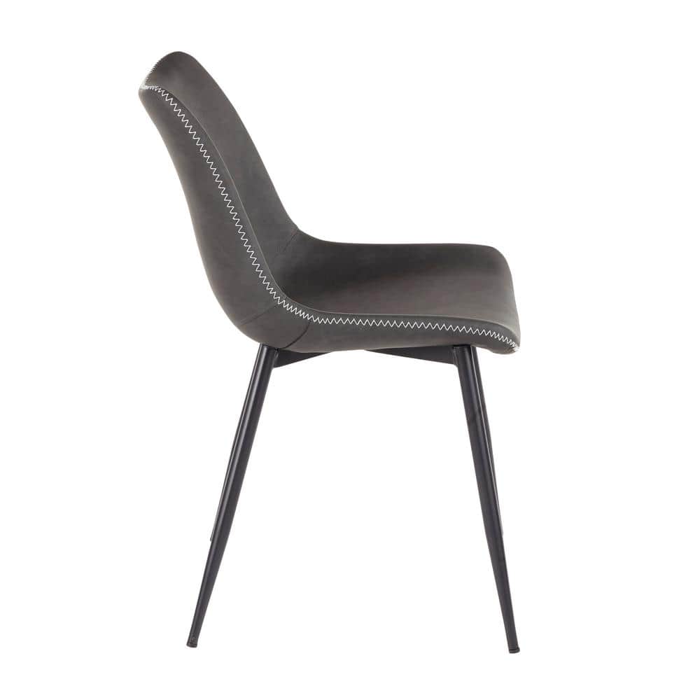 Gray Faux Leather Upholstered Side Chair with Metal Legs, Set of 2