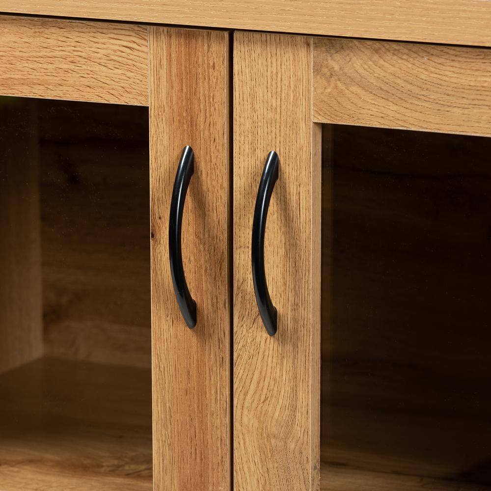 Zentra Oak Brown Wood 2-Door Glass Display Storage Cabinet