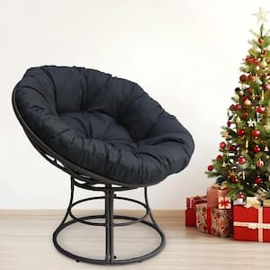 Comfy Nest Chair Swivel Metal Stand Outdoor Lounge Papasan Chair with Black Cushion for 1 Person