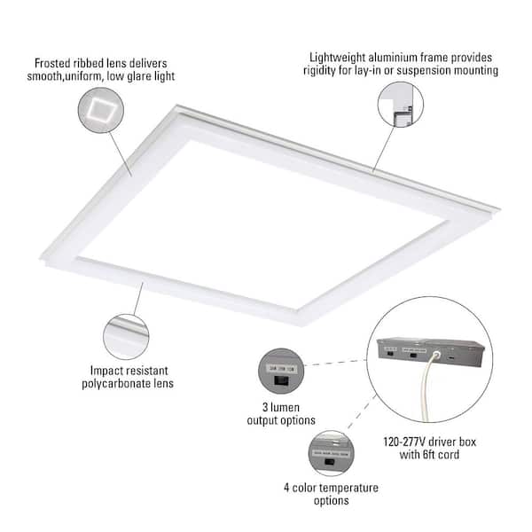 Metalux 2 x 2 ft. Selectable 4500/3200/2000 Lumens, Integrated LED, Surround Architectural Slim Frame Panel, 4-Selectable CCT