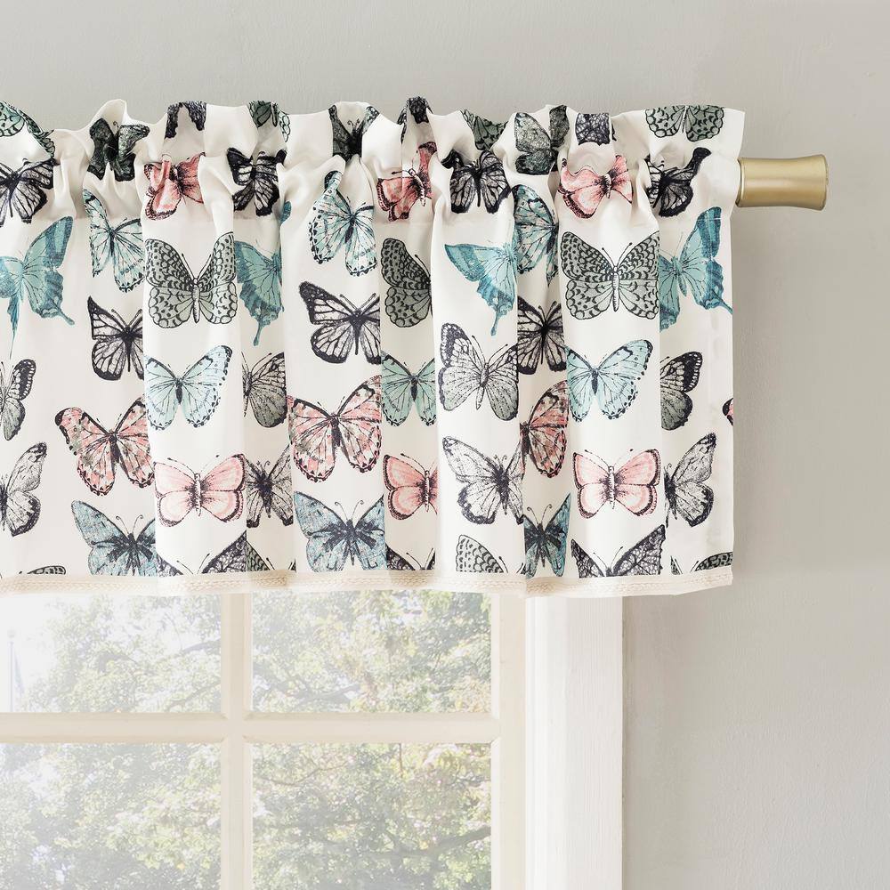 Blue Butterfly Print Semi-Sheer Rod Pocket Curtain Valance, 54" x 18"