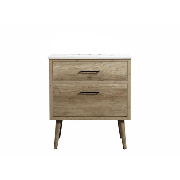 Unbranded Timeless Home 30 in. W x 22 in. D x 33.5 in. H Bath Vanity in Natural Oak with Ivory White Engineered Stone Top