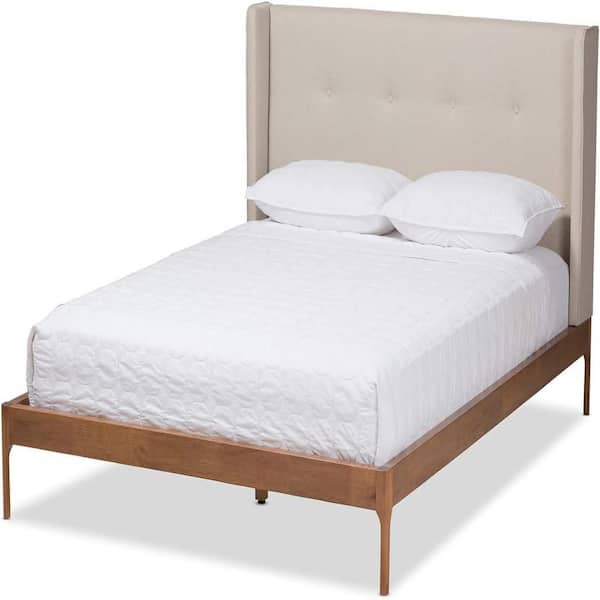 Beige Frame King Size Platform Bed, Durable Platform Bed for All Spaces, Space-Saving Modern Platform Bed