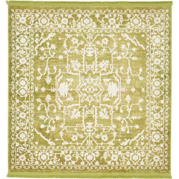 Unique Loom New Classical Olympia Light Green 4' 0 x 4' 0 Square Rug