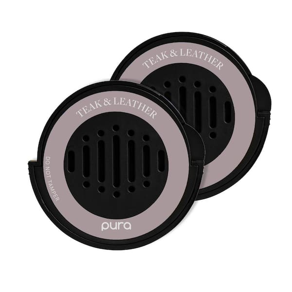 Teak and Leather - Fragrance Refill for Car Diffuser - Up to 30-Days of Scent for Your Car Per Refill - (2) Pack - Black