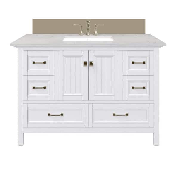 Britney 48 in. Single Sink White Bath Vanity with White Carrara Quartz Top (Assembled)