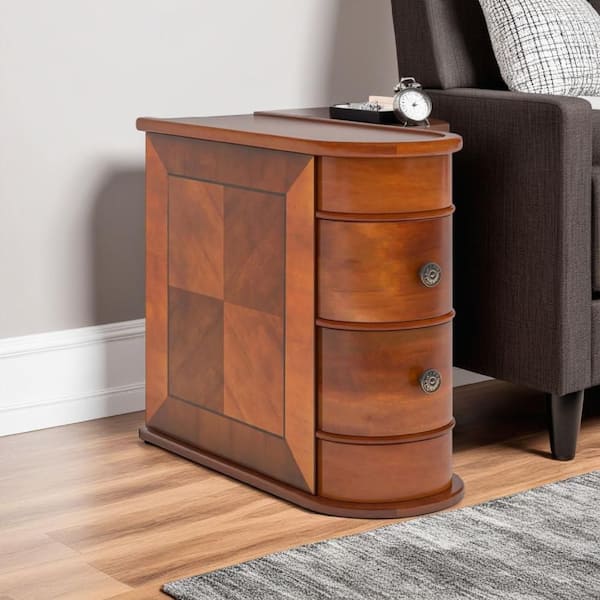Benjara Arc 10.8 in. Walnut Brown and Silver Oval Wooden End
