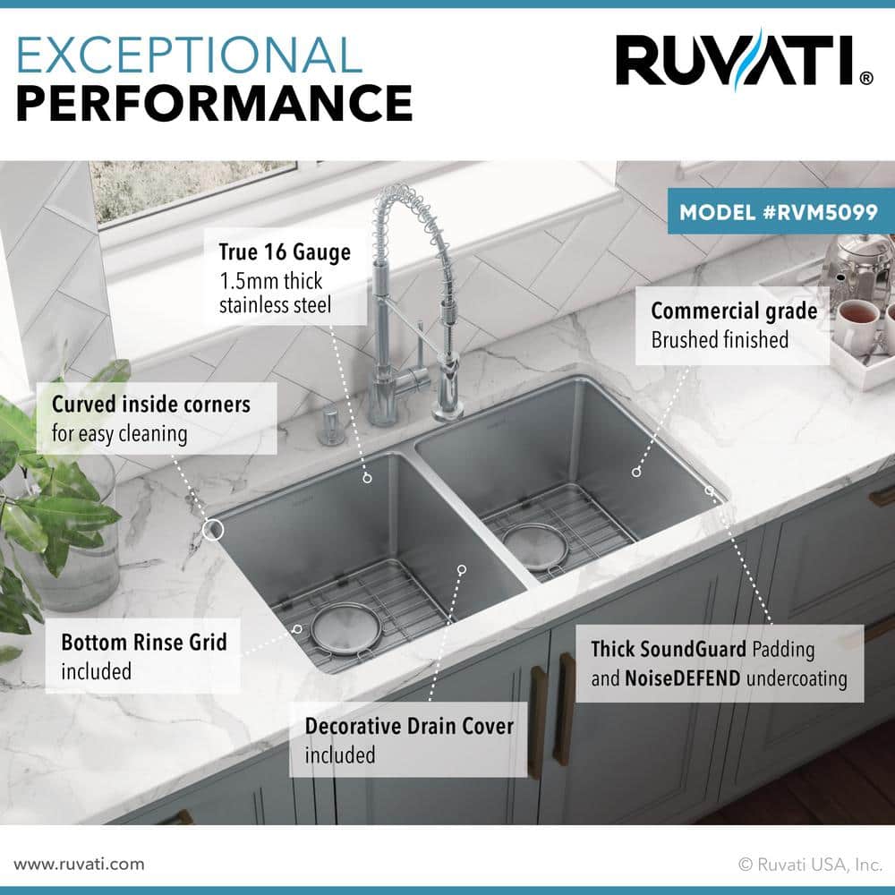 Ruvati 35-inch Stainless Steel Double Bowl Drop-In Kitchen Sink