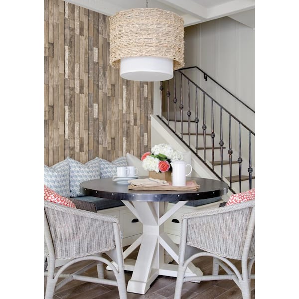 Barn Board Brown Thin Plank Paper Strippable Wallpaper (Covers 56.4 sq. ft.)