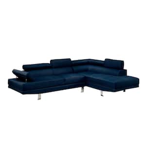 106 in. W. Armless 2-Piece Polyfiber Fabric 3-Seater L Shape Sectional Sofa Set in Blue