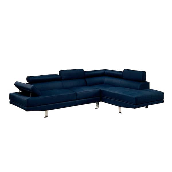SIMPLE RELAX 106 in. W. Armless 2-Piece Polyfiber Fabric 3-Seater L Shape Sectional Sofa Set in Blue