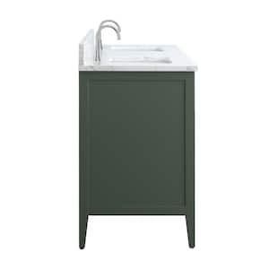 60 in. W x 22 in. D x 34 in. H Double Sink Bathroom Vanity Cabinet in Vintage Green with Engineered Marble Top in White