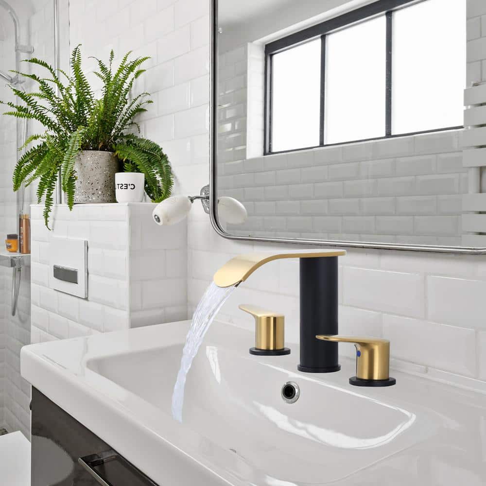 Black and Gold 8-Inch Widespread Double Handle Bathroom Faucet