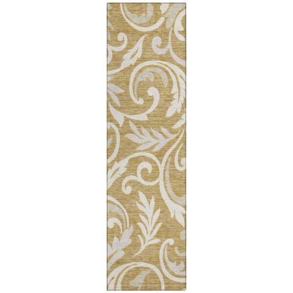 Chantille Machine Washable Indoor/Outdoor Abstract ACN3102 Gold 2 ft. x 7 ft. Runner Rug