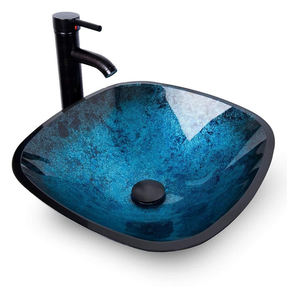 Wudkey 16.5 in. Vessel Bathroom Sink, Artistic Square Bathroom