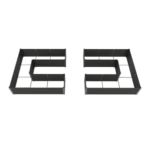 Zeus & Ruta 74 in. x 74 in. x 18 in. Grey Outdoor Metal Raised Garden Bed Layout for Vegetables (2-Pack)