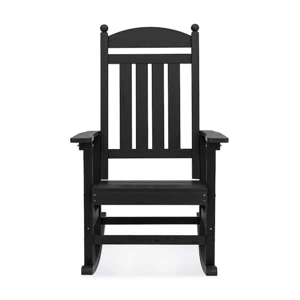 LUE BONA Oscar Black HDPS Recycled Plastic Weather-Resistant Adirondack Porch Rocker Patio Outdoor Rocking Chair