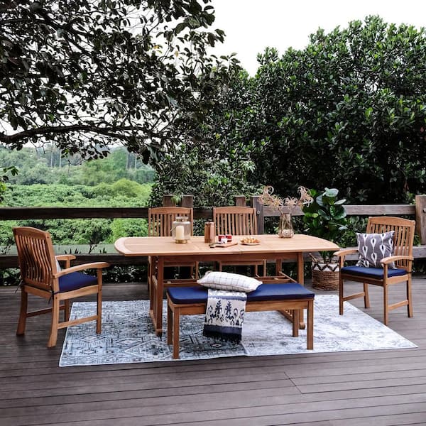 Cambridge Casual Caterina 6-Piece Teak Wood Outdoor Dining Set with Navy Cushion