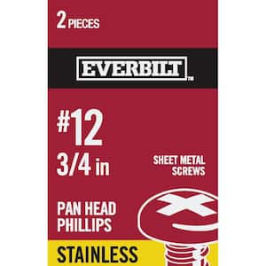 #12 x 3/4 in. Phillips Pan Head Stainless Steel Sheet Metal Screw (2-Pack)