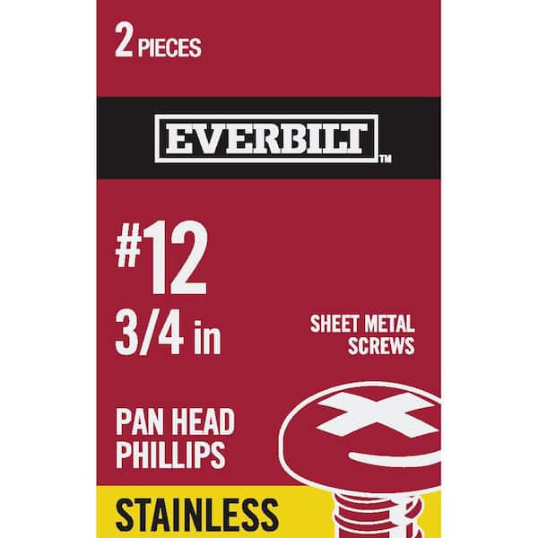 Everbilt #12 x 3/4 in. Phillips Pan Head Stainless Steel Sheet Metal Screw (2-Pack)